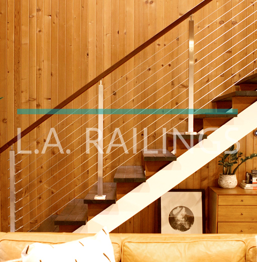 Brentwood - Residential - A steel cable railing system with wood accents by LA Railings