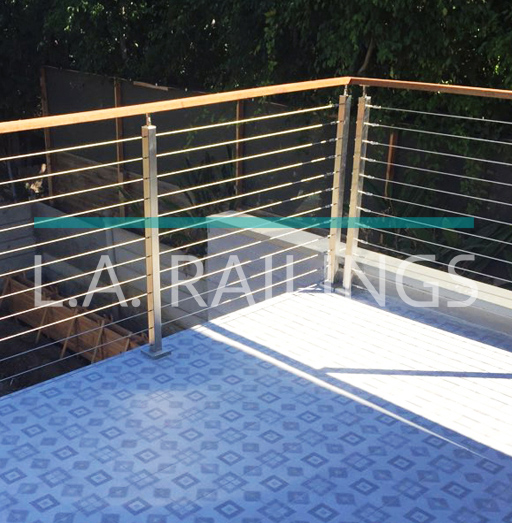 Santa Monica - Residential - A steel cable railing system with wood accents by LA Railings